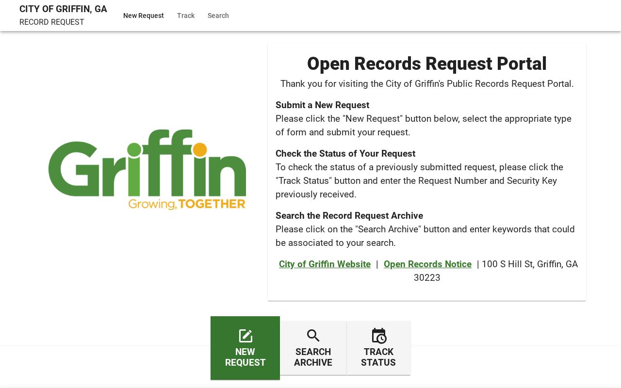 Griffin and Spalding County arrest records request form for a city police report