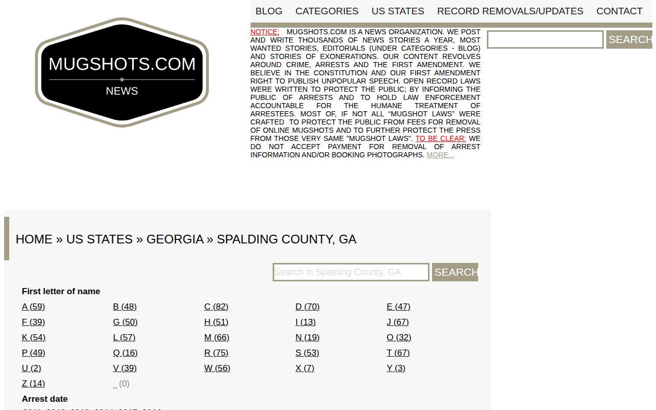 Spalding County historical mugshot archive page